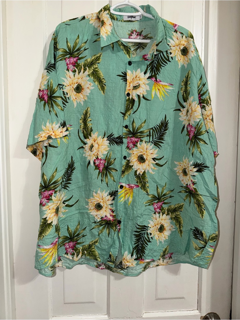 Men's 3X Hawaiian shirt Mint Green Floral Short-Sleeve Button-Up Shirt Vatpave